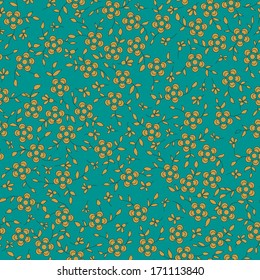 a seamless pattern with orange flowers on a turquoise background. Can be used as a background picture, pattern fill, surface texture, a figure for tissue
