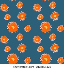 Seamless pattern of orange flowers on a colored background. Vector illustration for background. Modern design for fabric, paper, decor and other users.