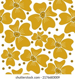 Seamless pattern of orange flowers on white background