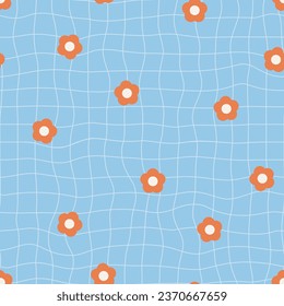 Patrón sin foco con flores naranjas sobre fondo azul. Ilustración vectorial.