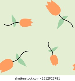 Seamless pattern of orange flowers on a light green background.