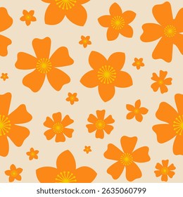 Seamless pattern with orange flowers. Vector illustration.
