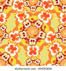 seamless pattern of orange flowers violets, pansies on an orange background vector illustration