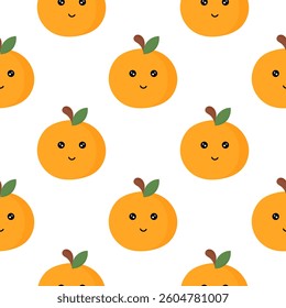 seamless pattern of orange fruit characters on white background