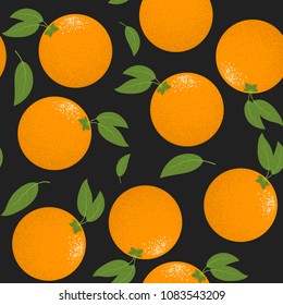 Seamless Pattern with Orange Fruit. Fresh Background with Stylized Citrus Fruits and Green Petals. Seamless Pattern with Vector Oranges for Wallpaper, Tablecloth, Paper, Fabric, Textile, Design.