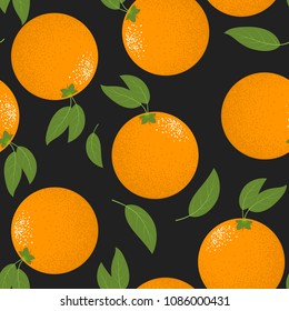 Seamless Pattern with Orange Fruit. Fresh Background with Stylized Citrus Fruits and Green Petals. Seamless Pattern with Vector Oranges for Wallpaper, Tablecloth, Paper, Fabric, Textile, Design.