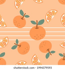 Seamless pattern with orange fruit  on orange background vector illustration.