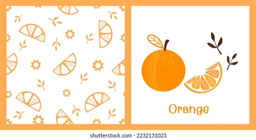 Seamless pattern with orange fruit on white background. Orange icon logo isolated on white background vector illustration. 