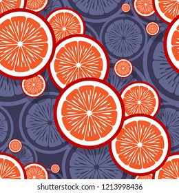 Seamless pattern with orange fruit slice graphics. Vector illustration. Ideal for wallpaper, packaging, fabric, textile, wrapping paper design and any kind of decoration.
