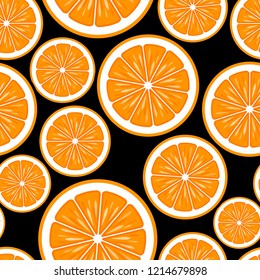 Seamless pattern with orange fruit slice graphics. Vector illustration. Ideal for wallpaper, packaging, fabric, textile, wrapping paper design and any kind of decoration.