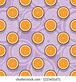 Seamless pattern with orange fruit slice graphics. Vector illustration. Ideal for wallpaper, packaging, fabric, textile, wrapping paper design and any kind of decoration.