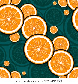 Seamless pattern with orange fruit slice graphics. Vector illustration. Ideal for wallpaper, packaging, fabric, textile, wrapping paper design and any kind of decoration.