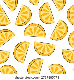 Nahtloses Muster mit orangefarbenen Fruchtscheiben auf weißem Hintergrund. Citrus Vektordesign