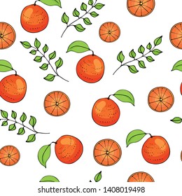 
seamless pattern orange fruit twigs and slices print for fabric and other surfaces
