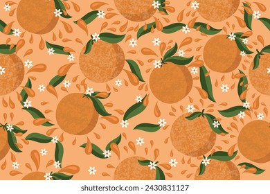 Seamless pattern of orange fruit in vector for background, fabric, wallpaper, wrapping, etc