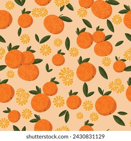 Seamless pattern of orange fruit in vector for background, fabric, wallpaper, wrapping, etc