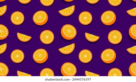 Patrón sin fisuras Vector de fruta naranja sobre fondo de color púrpura vibrante