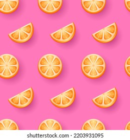Seamless pattern with Orange fruits candy on pink background