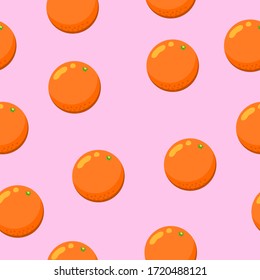 Patrón inoxidable con frutas anaranjadas. Estilo de caricatura plano. Fondo rosa.Alimentos saludables. Estilo de vida vegetariano y vegetariano. Atención de salud. Cosecha. Para postales, papel pintado, papel textil y papel de envoltura