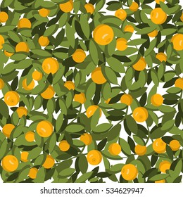 Seamless pattern orange fruits with leaf. Natural environmentally friendly ornament. A vector in flat style. A pattern for textiles and packing paper for backgrounds of the websites.