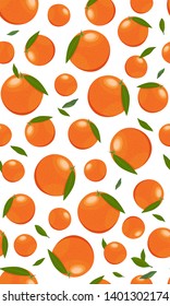 Seamless pattern orange fruits with leaves on white background. Grapefruit vector illustration.