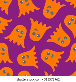 seamless pattern of orange ghost on a purple background. flat