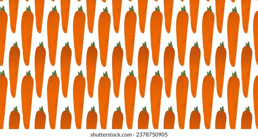 Seamless pattern orange gradient carrots in flat vector style on white background. For print, textile, background, wrapper.