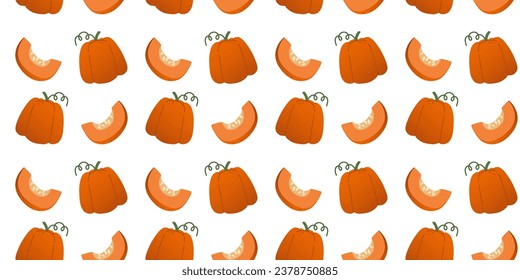 Seamless pattern orange gradient pumpkins in flat vector style on white background. For print, textile, background, wrapper.