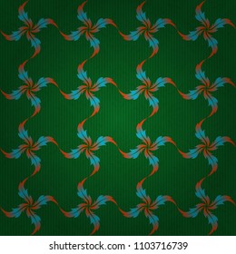 Seamless pattern with orange, green and blue elements, curls and ornaments. Vector oriental style arabesques.