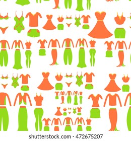 Seamless pattern with a orange and green clothing female vector illustration