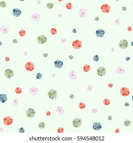 Seamless pattern in orange, green and pink colors. Vector seamless little flower pattern in vintage style.