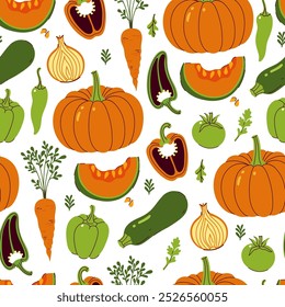 Padrão sem emenda com legumes laranja e verde. Gráficos vetoriais.