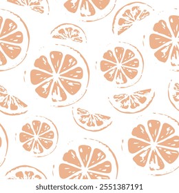 seamless pattern with orange half icons in sketch style drawn with orange lines, for poster, pattern or textile