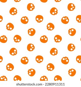 Seamless pattern with orange halloween skull