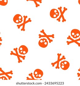 Seamless pattern with orange halloween skulls and bones
