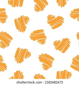 Seamless pattern with orange hand drawn hearts.
