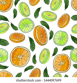 Seamless pattern with Orange. Handmade. Vector, floral ornament. Print for bed linens, fabric, textiles, wallpaper, greeting cards, wrapping paper, gift box 
