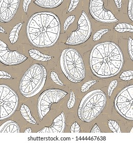 Seamless pattern with Orange. Handmade. Vector, floral ornament. Print for bed linens, fabric, textiles, wallpaper, greeting cards, wrapping paper, gift box 
