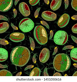 Seamless pattern with Orange. Handmade. Vector, floral ornament. Print for bed linens, fabric, textiles, wallpaper, greeting cards, wrapping paper, gift box 
