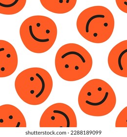 Seamless pattern with orange happy face