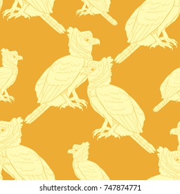 seamless pattern orange harpy bird in profile. vector illustration