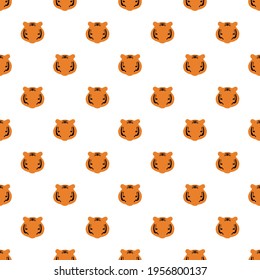 Seamless pattern of orange heads with stripes of tiger on white background. Animal vector illustration.