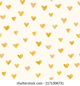 Seamless pattern with orange hearts. Template holiday vector illustration. Design for card, postcard, poster, print, banner. Cartoon colorful hearts on white background.