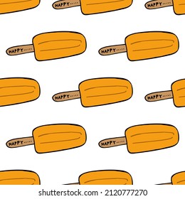 Seamless pattern with orange ice cream on white background. Vector image. 