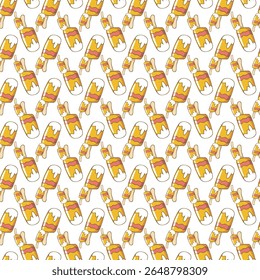 Seamless Pattern of Orange Ice Cream Stick Popsicles in Warm Tones