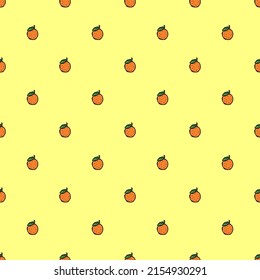 Seamless pattern with orange icons. Colored orange background. Doodle vector illustration with fruits