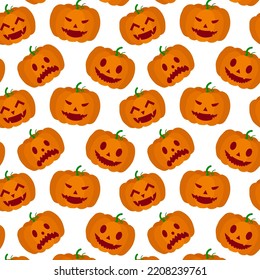 Seamless pattern orange jack o lanterns icon on white background. Halloween festival holiday patterns. Vector pumpkins designed for background, wallpaper, texture, textile, fabric, gift wrapping paper