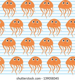 Seamless pattern with orange jellyfish . Easy editable. Vector version
