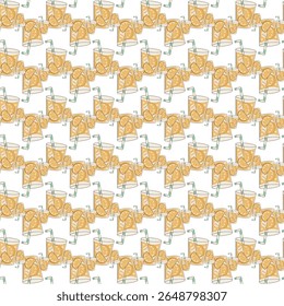 Seamless Pattern of Orange Juice Glasses with Slices and Straws