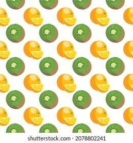 seamless pattern with orange and kiwi illustration. Vector illustration